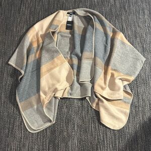 Forever 21 Open Cardigan Wrap Draped Sweater Shawl Plaid Check Pattern One Size